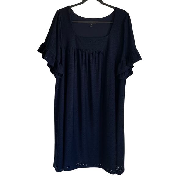 Lane Bryant Eyelet Dress Blue Square Neck Short Flutter Sleeves Sz 18 Stretch - Picture 1 of 10